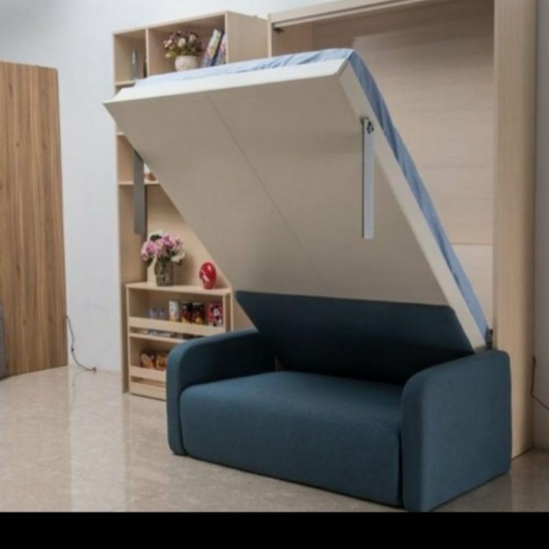 Wall Bed / Ranjang Lipat + Sofa + matras ukuran 140x200cm