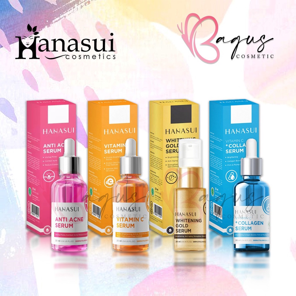 ⭐BAGUS⭐ HANASUI POWER SERUM WAJAH BPOM | Gold / Collagen / Pink / Biru / Vit C Acne Men 20ml