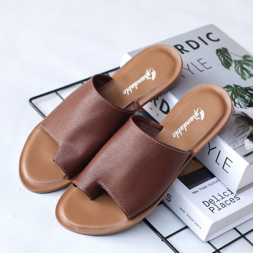 ABRHM x SELIA Sandal Kulit Wanita Papirut Sendal Slop Asli Garut Sandal wanita Teplek Kokop Original