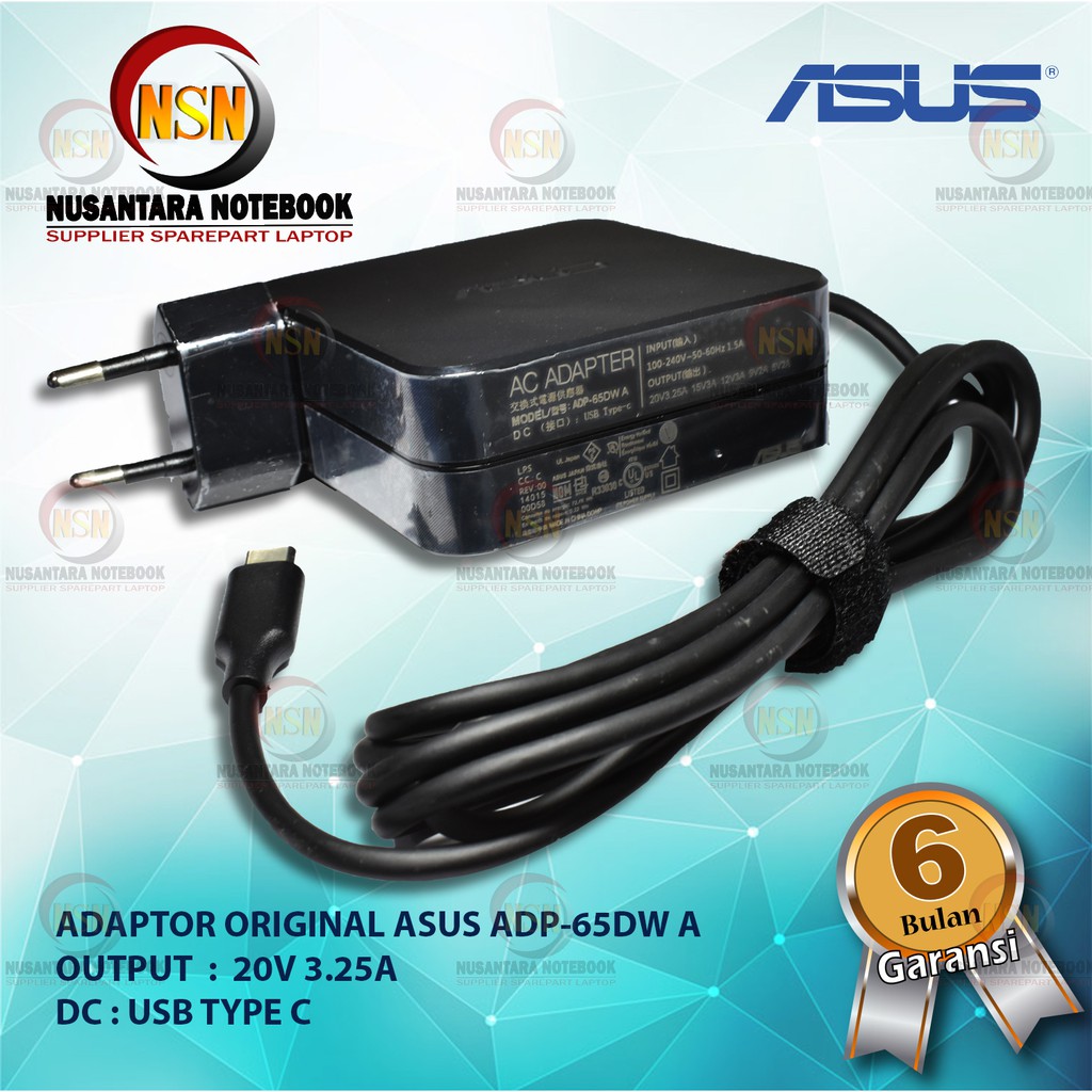 Adaptor Original Asus ADP-65DW A ADL-65A1 AC65-00 20V 3.25A USB TYPE C