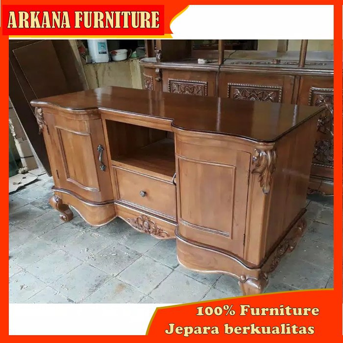 FURNITURE MEJA KABINET BUFET BUFFET BUPET TV LOUIS  MINIMALIS MODERN 2 PINTU KAYU JATI JEPARA
