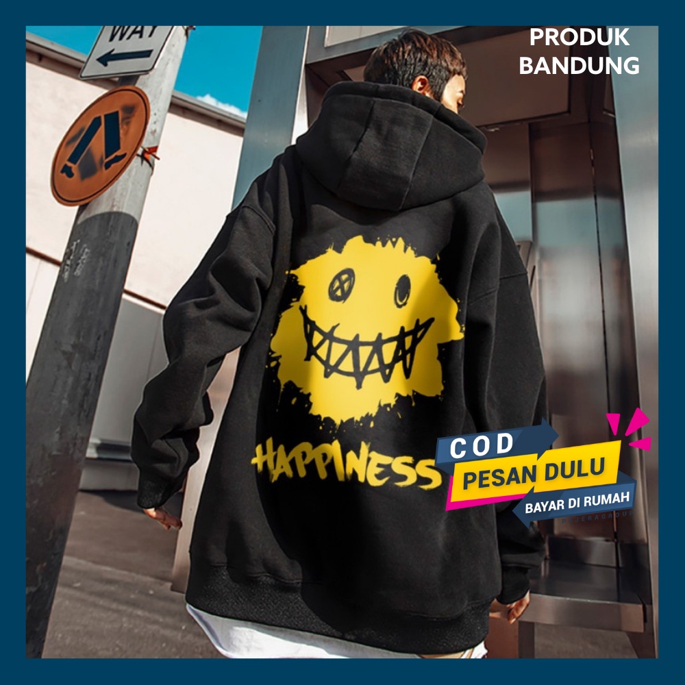 Sweater Hoodie Pria Smile Happines Oversized Hodie Hoddie Hodi Aesthetic Wanita Cewek Sweter Swater 