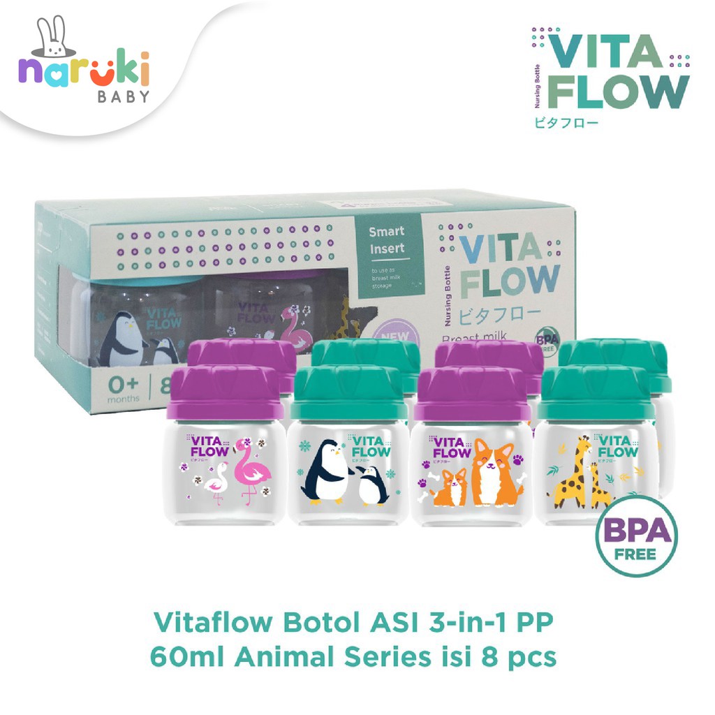 Vitaflow Botol ASI 3in1 PP 60ml isi 8 pcs Botol ASI Vita Flow