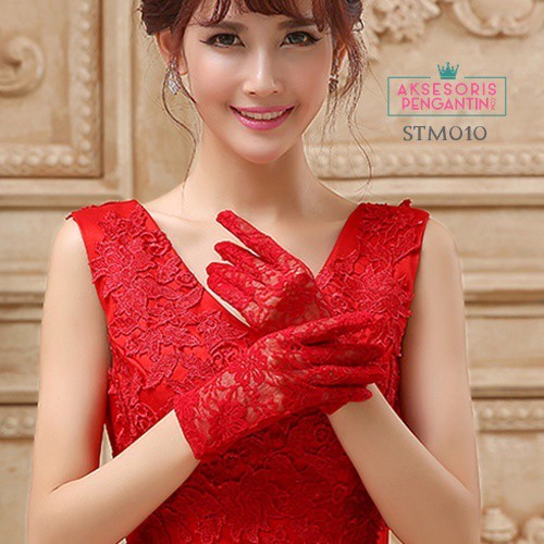 [READY STOK] SARUNG TANGAN LACE WEDDING GLOVES MERAH AKSESORIS PENGANTIN STM010