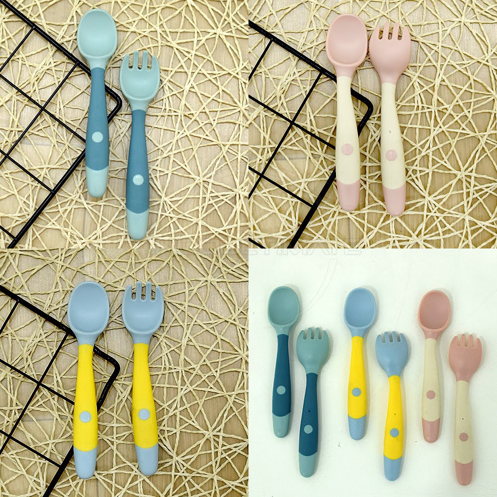 2in1 Sendok + Garpu Makan Anak Bayi Sendok Makan Elastis Sendok Silicone Sendok Garpu Silikon SDB-04