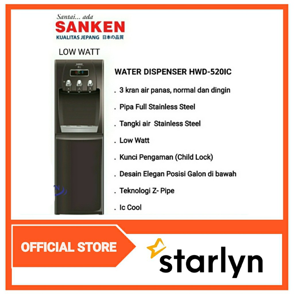 Sanken HWD-520i Standing Galon Bawah Dispenser 3 Kran Pipa Stainless steel-PACKING KAYU