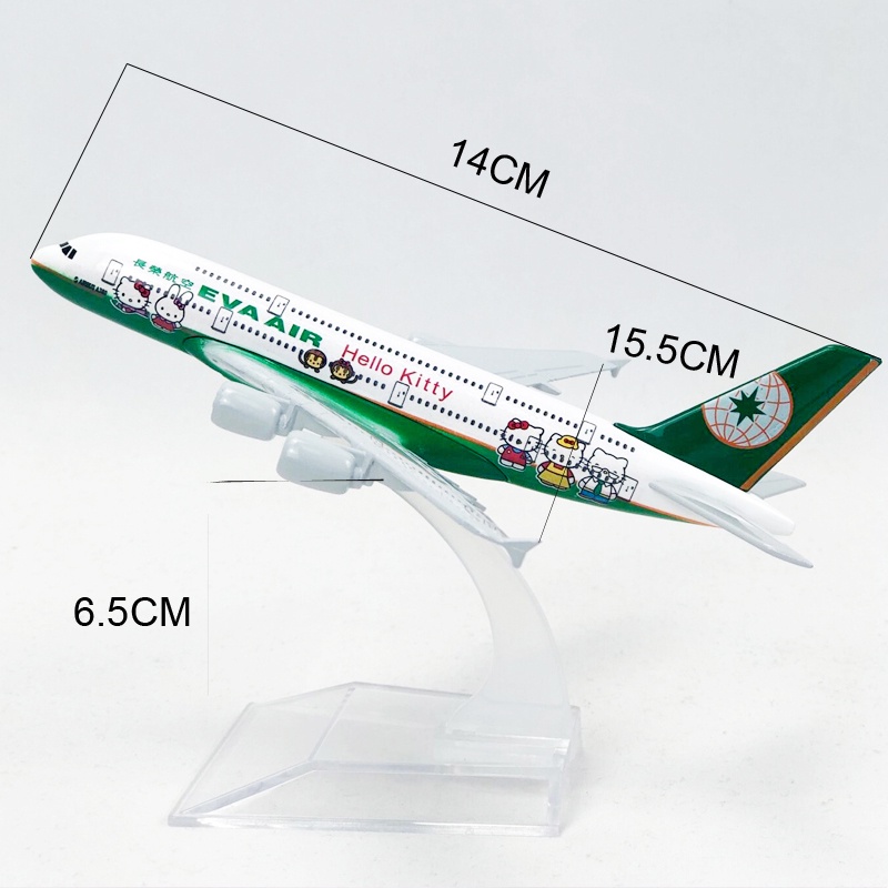 Miniatur DieCast Pesawat Tempur Hello Kitty Airbus 380 Bahan Metal Eva Ukuran 16CM Untuk Hadiah