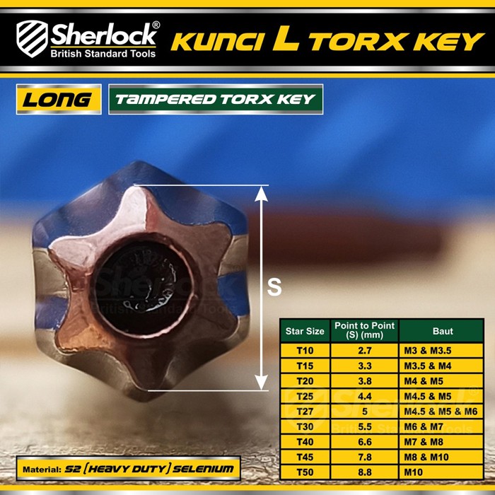 Kunci L Bintang Set 9 pcs (Panjang) / Sherlock Kunci L Torx Key Tampered