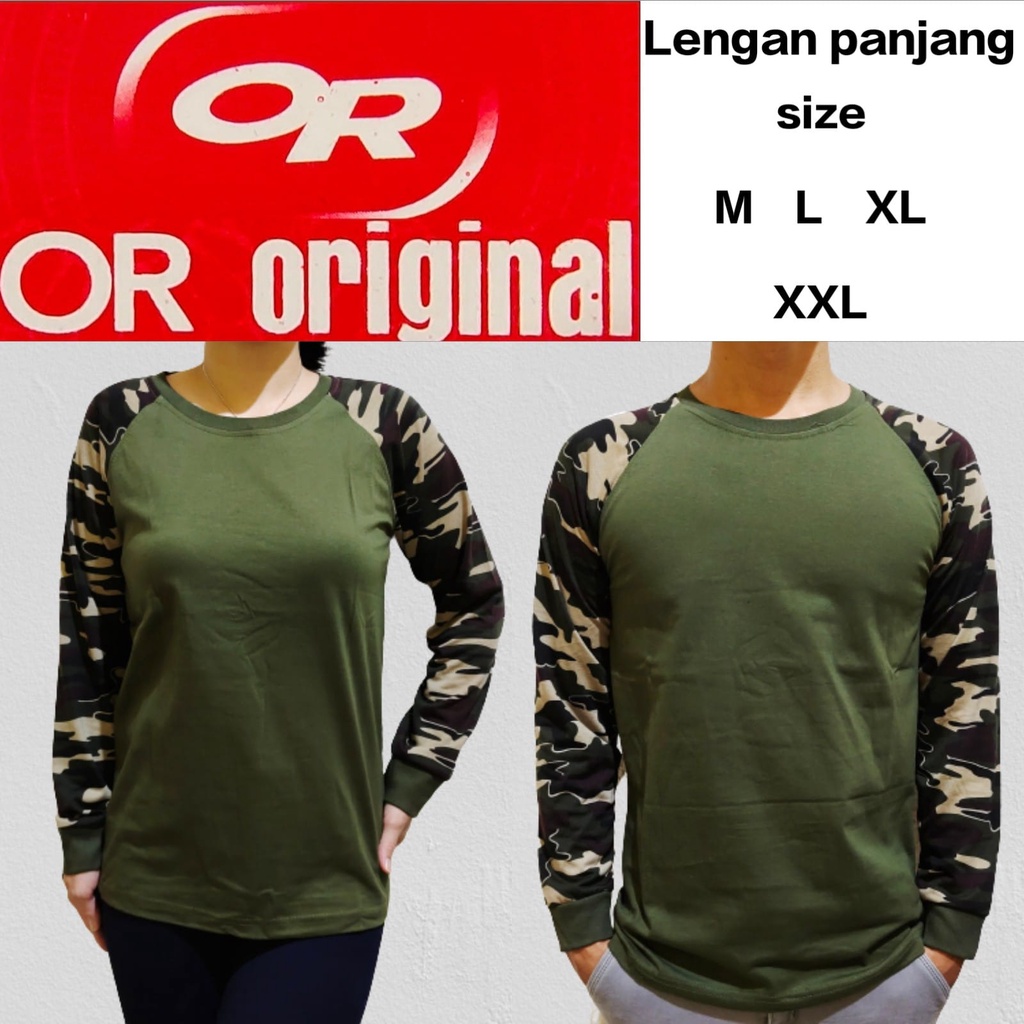 Kaos Raglan Pria Wanita Hijau Army Lengan Loreng Lengan Panjang size M L XL XXL