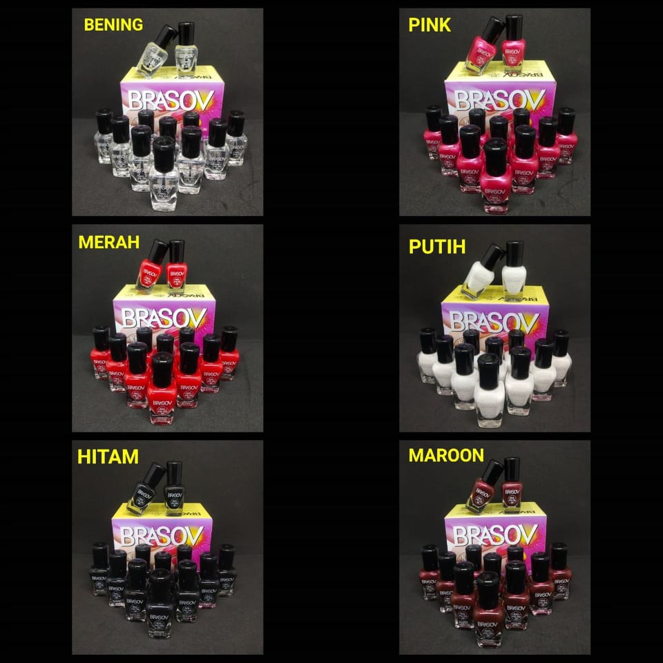 [12 PCS] KUTEK BRASOV LUSINAN ORIGINAL BPOM - GLITTER / MERAH / HITAM / BENING / PINK KUTEKS PERBOX