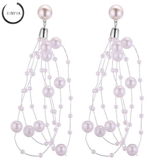 Anting Mutiara Korea String Geometris Mutiara Anting Rumbai Panjang