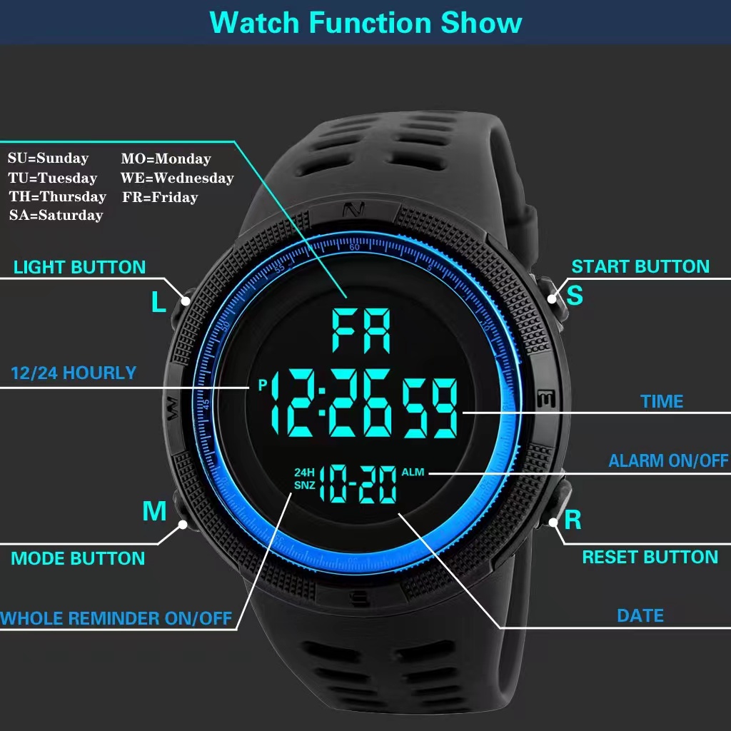 Jam Tangan Pria Digital 1251 Tali Rubber Anti Air/Jam Tangan Pria Digital Strap Rubber Water Resistant