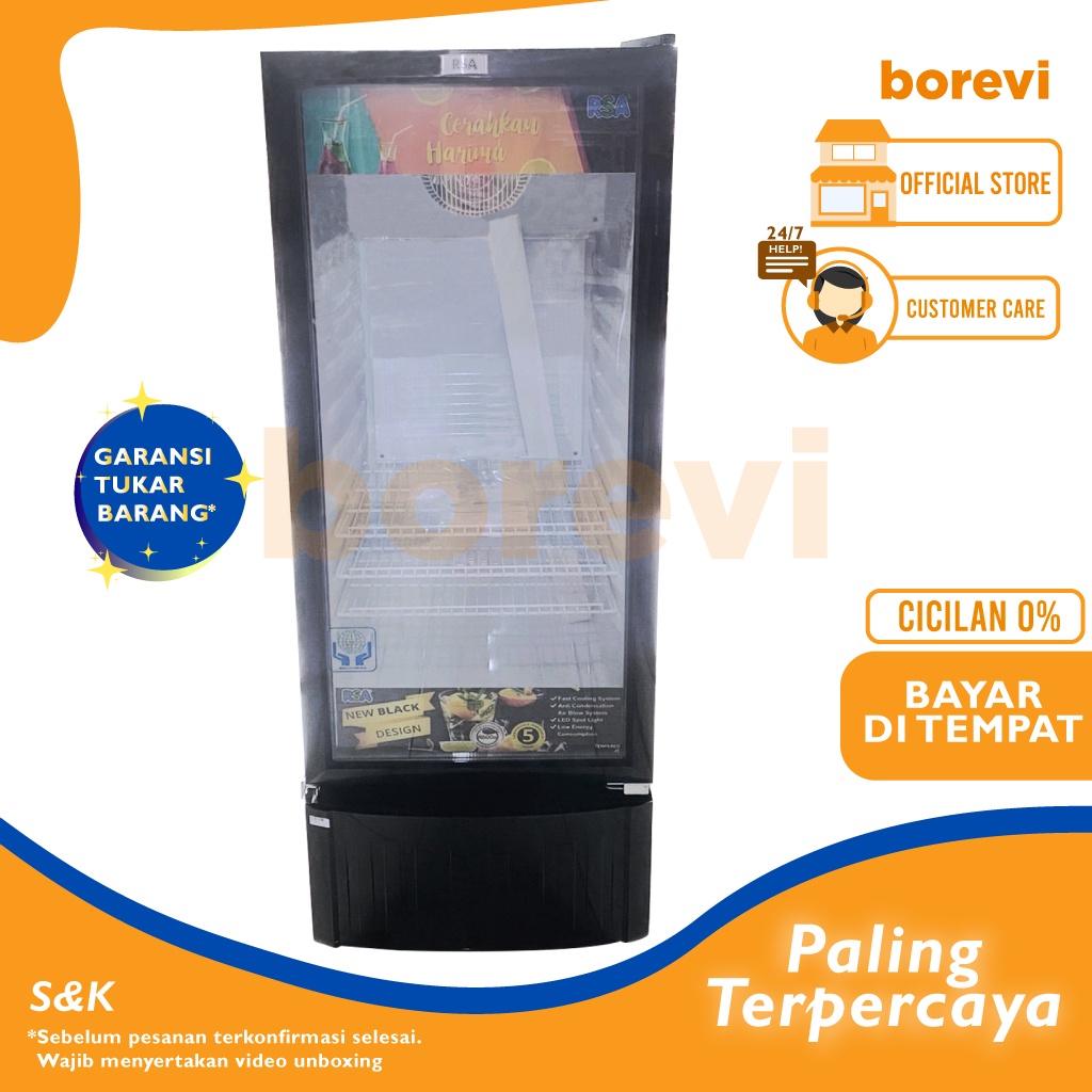 SHOWCASE RSA AGATE 200 / KULKAS KACA PENDINGIN MINUMAN RSA 192 LITER