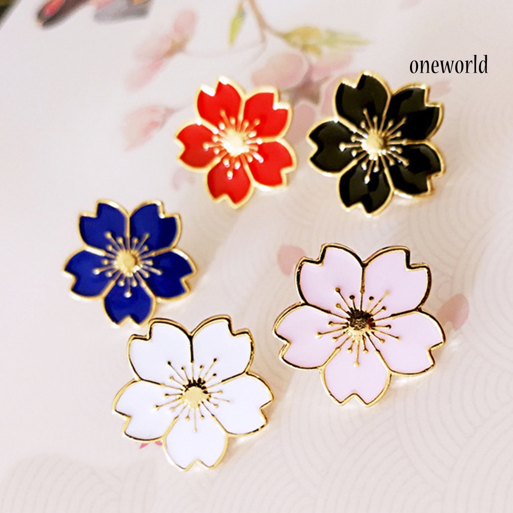 OW@ Sweet Women Cherry Blossom Flower Enamel Brooch Pin Suit Collar Badge Jewelry