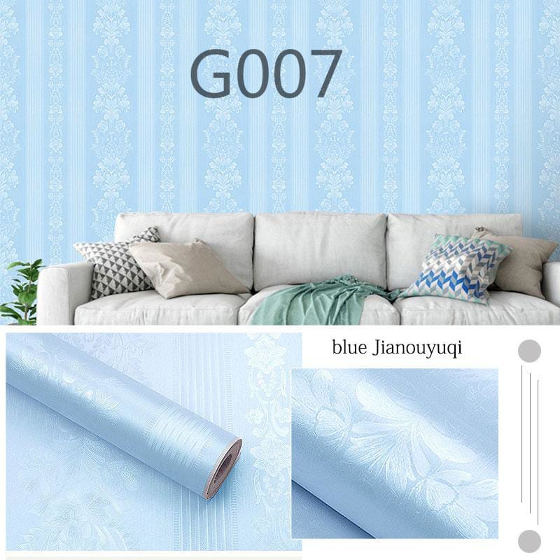 Wallpaper Dinding Polos Garis Bunga Biru 8m s/d 9m x 45cm