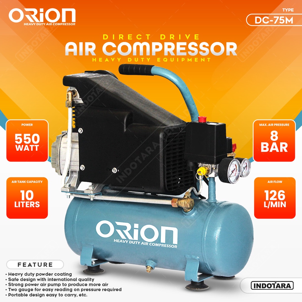 Kompresor Angin 0.75 Kw 3/4 HP 10L Air Compressor Orion type DC75M