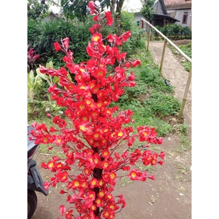 Jual Bunga Hias Sakura Plastik Sudut Pojok Ruangan Elegan Merah