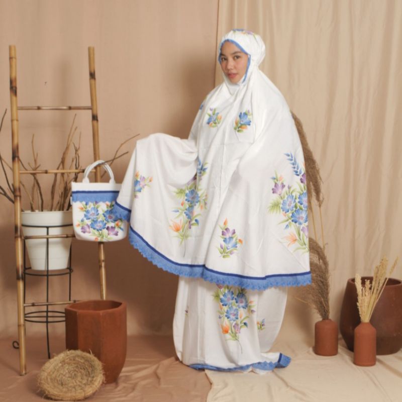 Mukena Rukuh Lukis Bali Jumbo Super Premium Cantik Handmade Rayon Tebal Adem