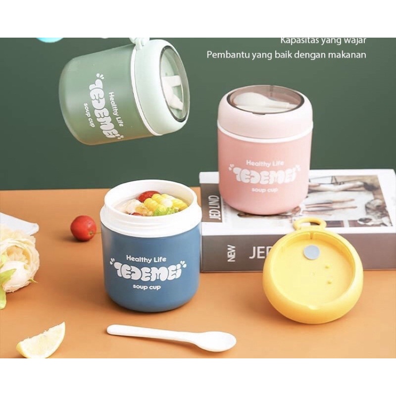 Portable Cup Anti Tumpah Breakfast Cup Dengan Tutup Tahan Panas Dan Anti Tumpah Termos Sup Stainless Steel 304 Soup Thermos Cangkir Sup Anti Tumpah 500ml Kotak Bekal Nasi / Kotak Bekal Lucu / Kotak Makan Stainless Steel Anti Tumpah High Quality/ Lunch Box