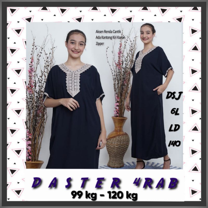 Daster Dress Arab Jumbo Sleting Depan Busui Renda Emas Rayon Premium Baju Tidur Pakaian Wanita