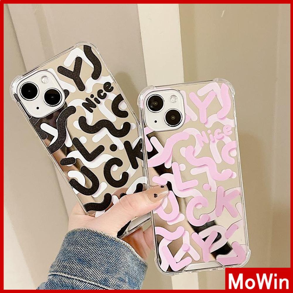 iPhone Case Luxury Acrylic Mirror Airbag Shockproof Protection Camera Graffiti Letters Lucky Black Pink Compatible For iPhone 11 Pro Max 13 Pro Max 12 Pro Max 7Plus xr XS Max