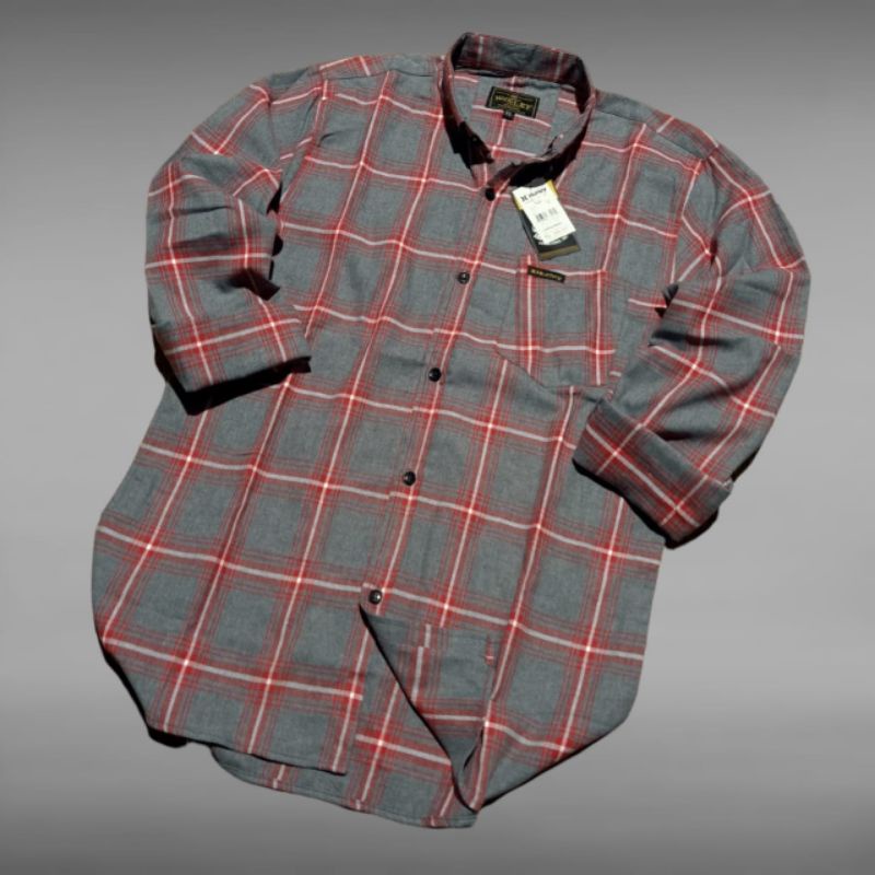 kemeja wanita kemeja flanel wanita flanel wanita kemeja kotak-kotak wanita flanel-Abu merah