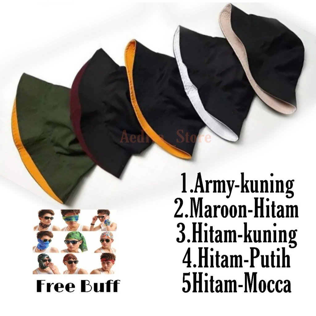 FREE BUFF- Topi bucket Hat Wanita Pria/ topi bucket murah premium bolak balik