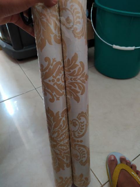 Walpaper Dinding Wallpaper Stiker Pvc Batik Gold Putih 12b