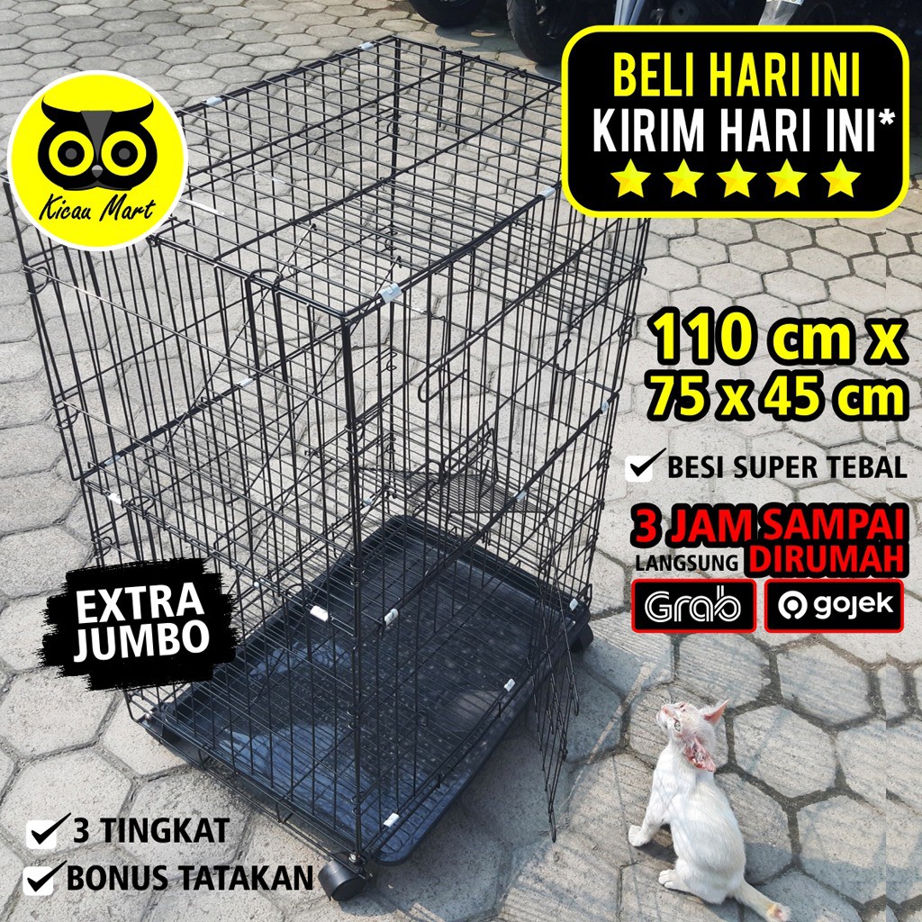 KANDANG KUCING 3 TINGKAT EXTRA JUMBO 110X75X45 XL KANDANG ANJING SUGAR GLIDER CARGO RUMAH BURUNG KCG3XL