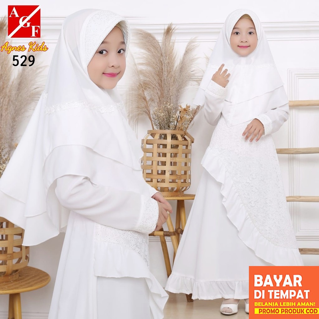 AGNES Gamis Putih Anak Perempuan Baju Busana Muslim Brukat ...