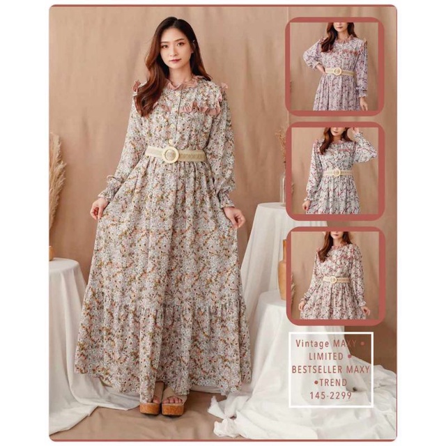 vanie maxi, gamis import premium, dres yuna, gamis bangkok, dress busui bkk, gamis bunga shabby