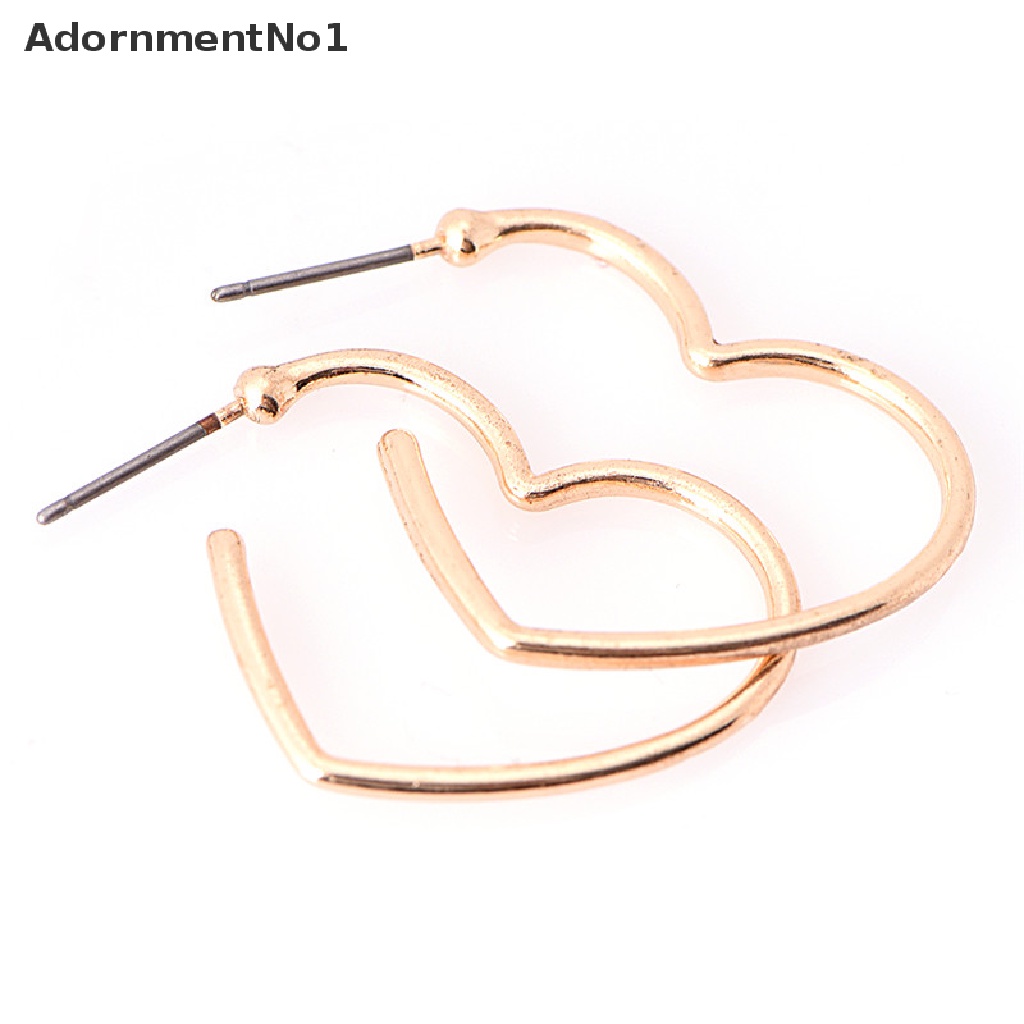 (AdornmentNo1) Anting Bulat Motif Hati + Lingkaran Aksen Hollow Untuk Perhiasan Wanita / Pesta