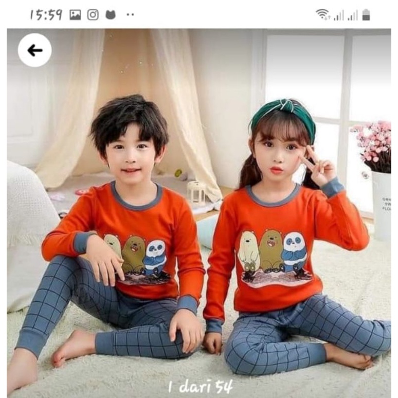 Baju Tidur Anak/Setelan Anak Couple Celana Panjang /Piyama Set Anak laki laki perempuan  C14.C15