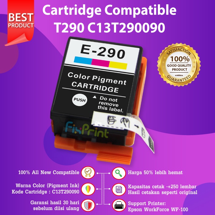 Tinta Epson T289 289 T290 290 Cartridge Printer WF100 Black Color