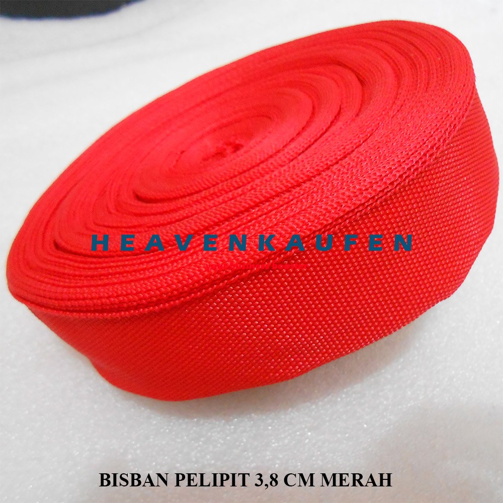 Bisban Pelipit / Webbing PCR Warna Merah Lebar 3,8 cm Harga Per Rol