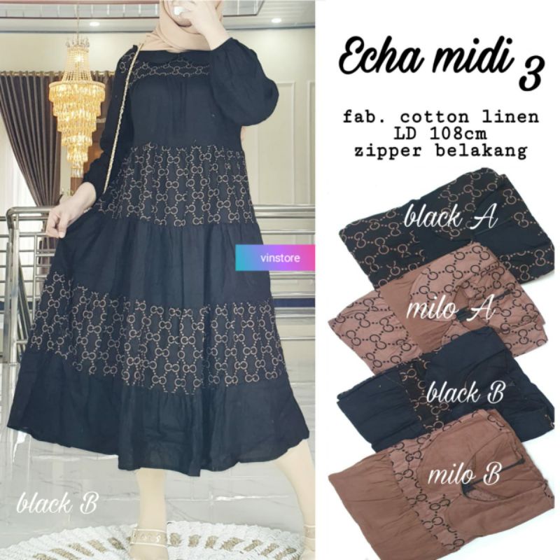 Echa midi 3 gamis midi dress ori vinstore