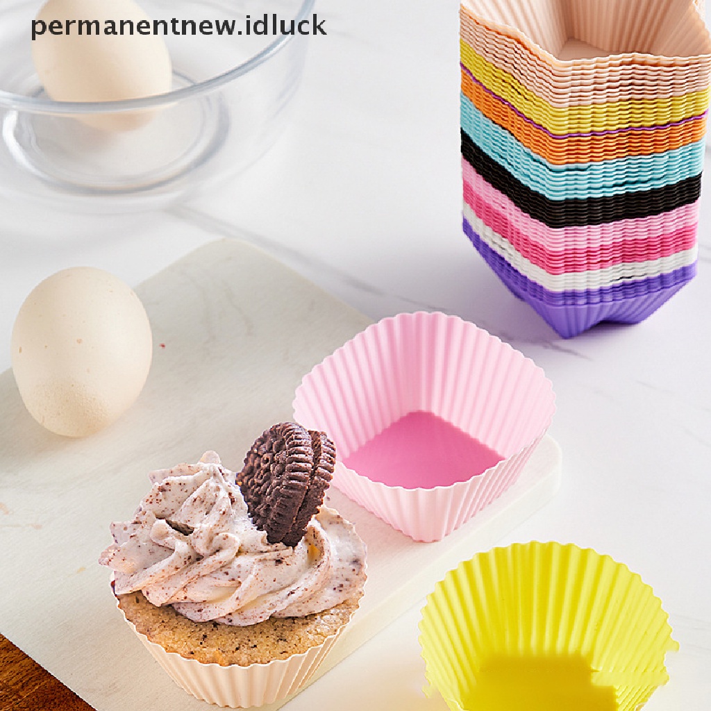 10 Pcs Cetakan Cupcake Muffin Bahan Silikon Dapat Digunakan Kembali