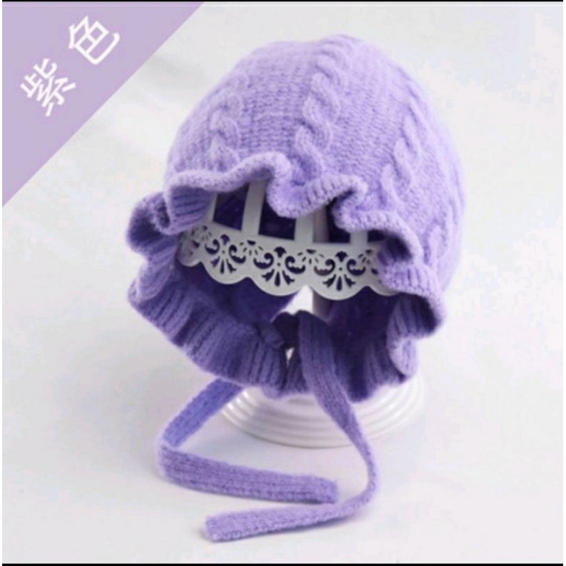 Kupluk Anak Bonnet Model Ruffle fashion Baby Hat / Kupluk Anak Lucu / Kupluk Kepang-Ungu