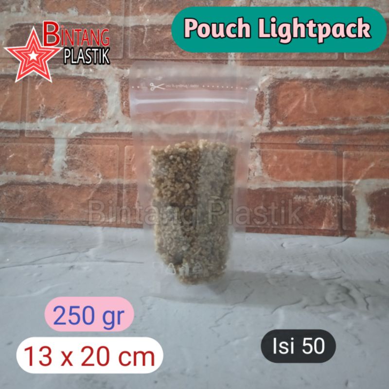 Isi 50 pcs Standing Pouch bening 13x20cm 250gr/Stand Pouch/Plastik Klip Kpack