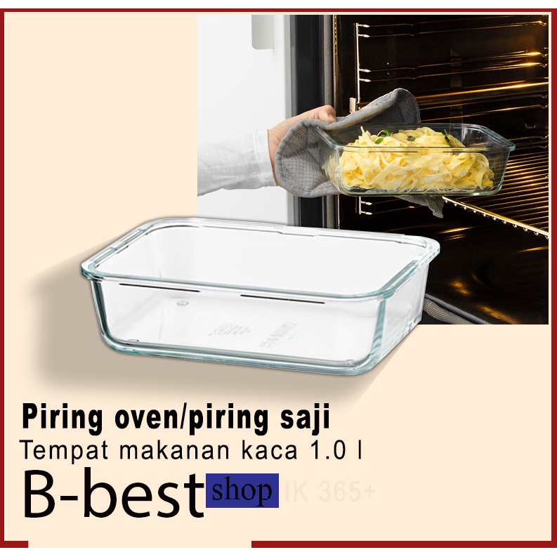 PIRING OVEN / Piring Saji Tempat makanan persegi panjang / Bahan kaca 1.0 l
