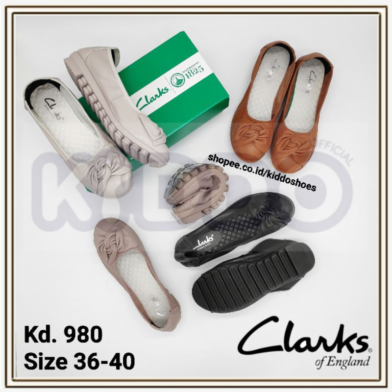 CLARKS Bow Pita 980 Sepatu Flat Wanita Kulit Sapi Original