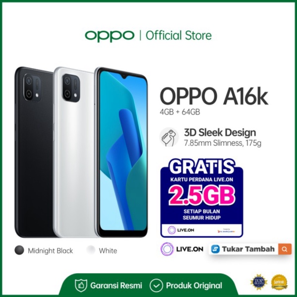 jalananumum [Tukar Tambah Live.On] OPPO A16k 4GB/64GB Smartphone - Putih