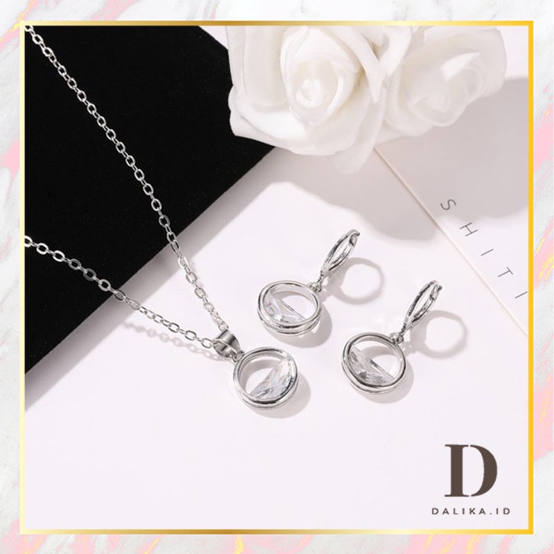 Set Kalung Anting Wanita Korea Berlian Model Air Laut Infinity Fashion Aksesoris Dalika