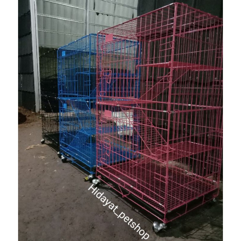 Kandang kucing tingkat 3 + roda/ kandang lipat/kandang hewan peliharaan/kelinci-1