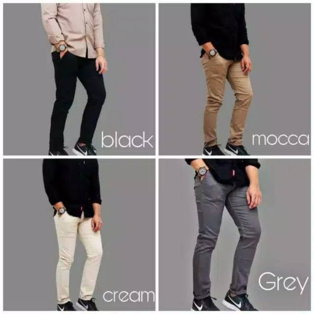 Celana Pria Cowok Dewasa Panjang Chino Pants Clana Chinos Cinos Remaja Laki Laki Distro Santai Harian Keren Original Rip Tali Kolor Pinggang Karet Hitam Mocca Grey Abu Cream Krem Standar Size 27-38