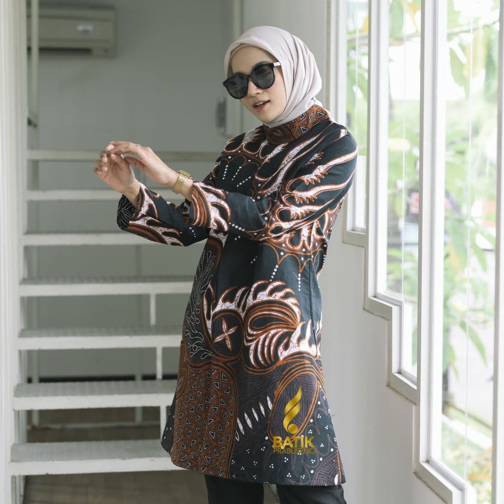 Atasan Tradisional Batik Prabuseno Original Motif ANDARISTA Tunik Batik Wanita Lengan Panjang Model kekinian stylish dan elegan cocok buat kerja ngantor dan kondangan.