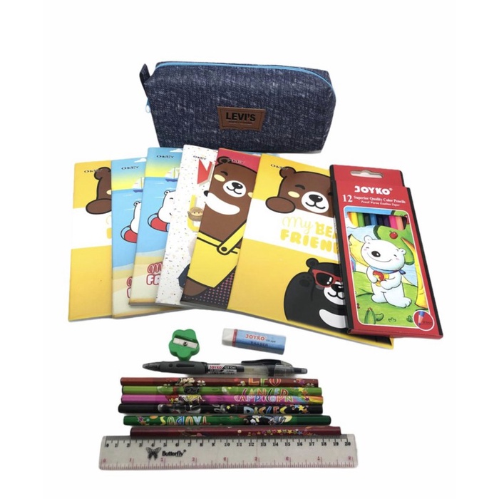 

tulis-alat-paket- paket alat tulis/ stationery set lengkap 8 macam/ 6 buku/ 6 pensil dll -paket-