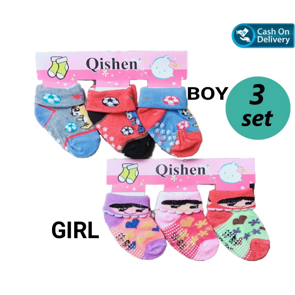 3 pcs Kaos Kaki Bayi NEW BORN 0 - 12 bulan BOY, GIRL - Standard Baby Socks