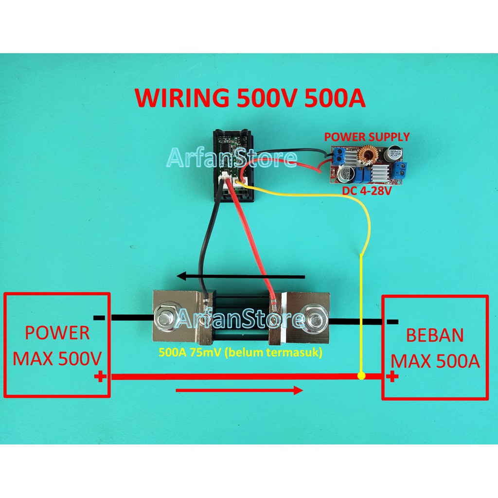 Dual Voltmeter DC 500V Ammeter 500A Digital Volt Amp Meter Tanpa Shunt