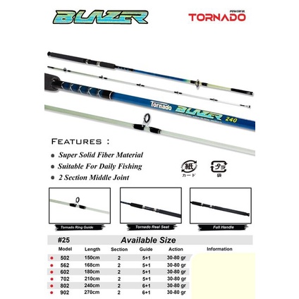 Alat Pancing Joran Pancing Tornado Blazer Fiber Tongkat Stik Rod Fiber Solid Pancingan Harian Murah